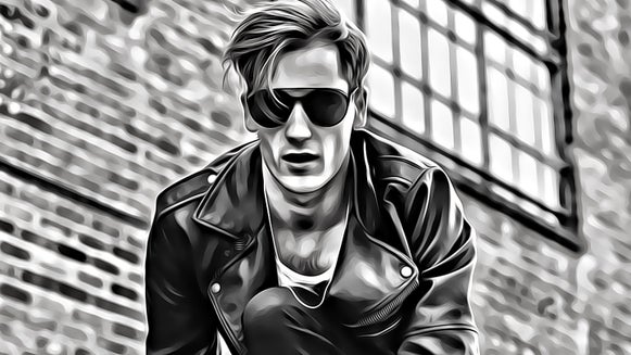 Young man with sunglasses in Graphic Novel style