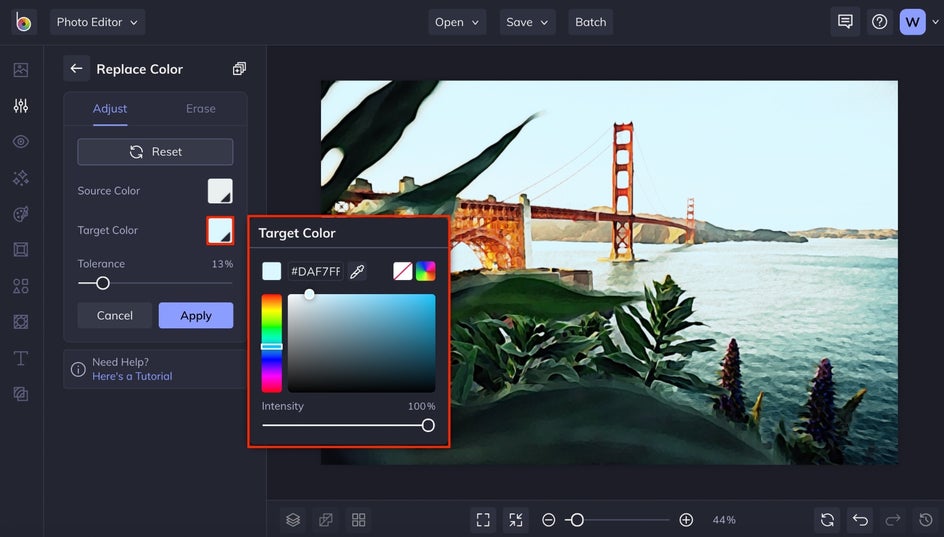 Change color of photo to watercolor landscape