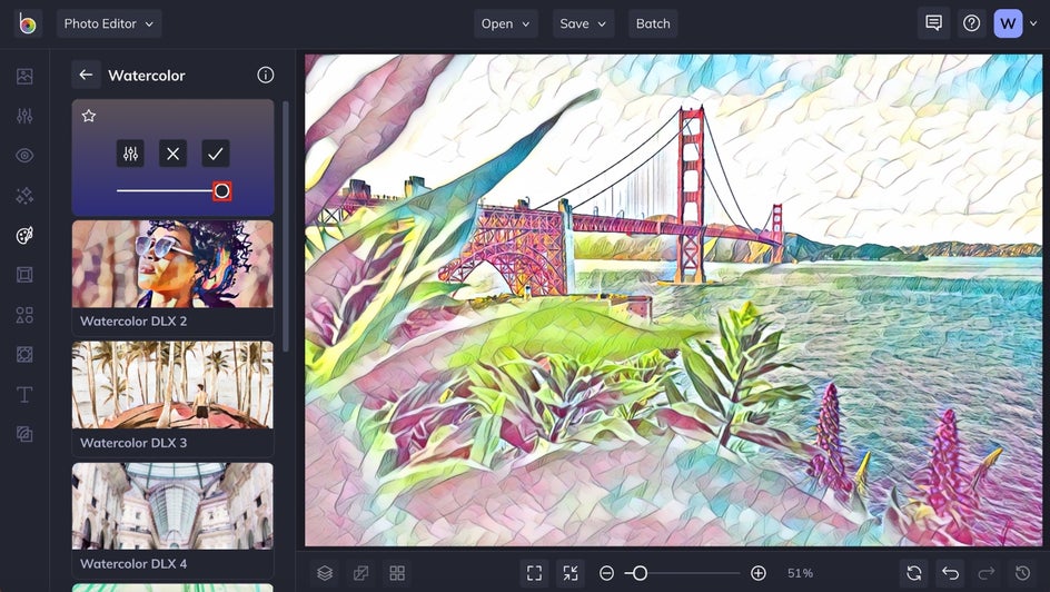Choose intensity photo to watercolor landscape