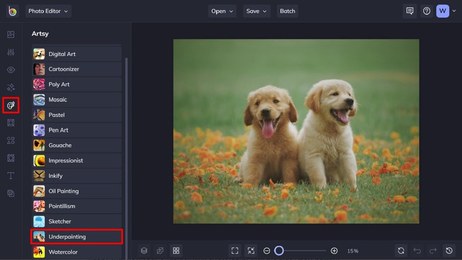 Choose Underpainting under the Artsy tab