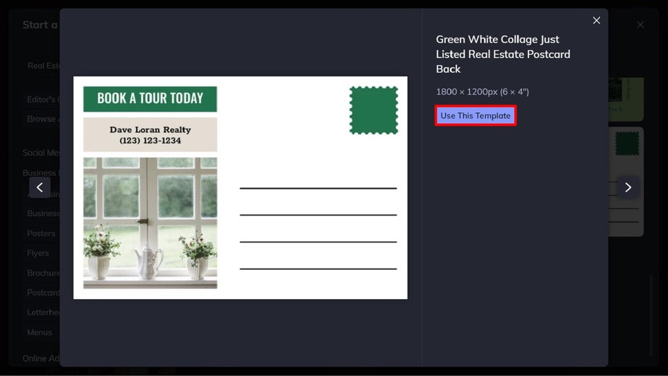 choose backside real estate post card template