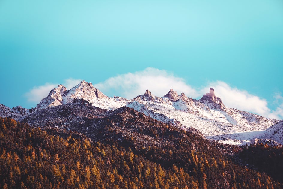 Photo to watercolor landscape mountains before