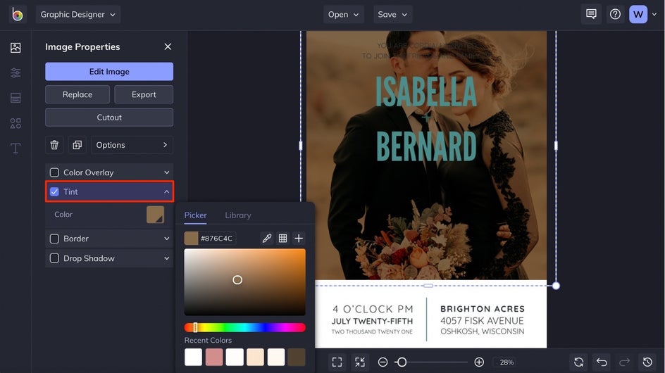 add a tint to your wedding invitation