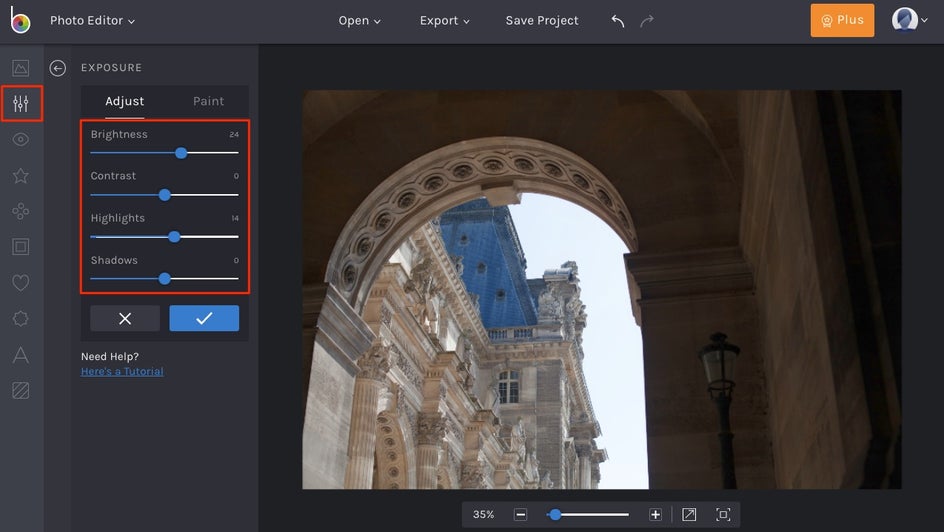 how to adjust exposure in BeFunky