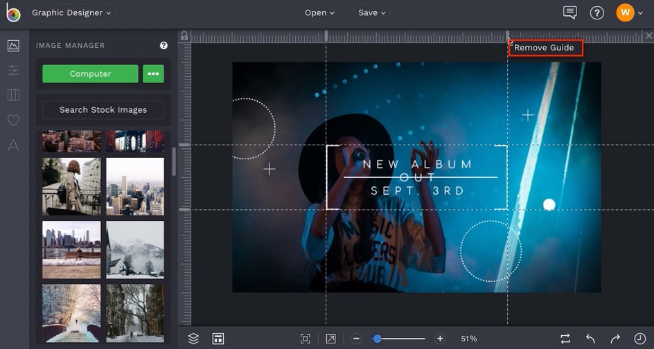 how to remove guides in BeFunky Graphic Designer