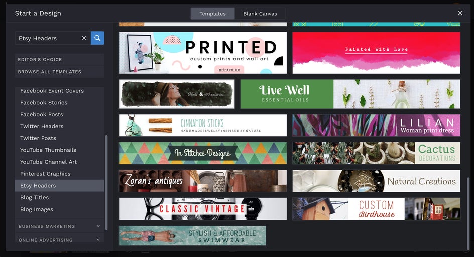 Etsy Header Templates