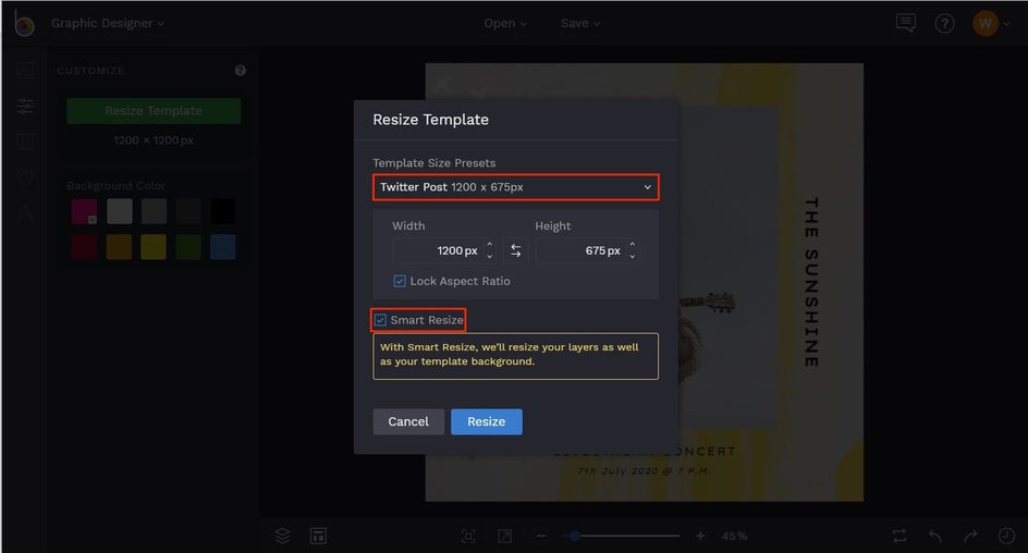 how to resize design templates for social media