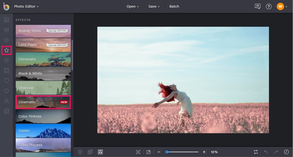 Photo editor effects cinematic in BeFunky