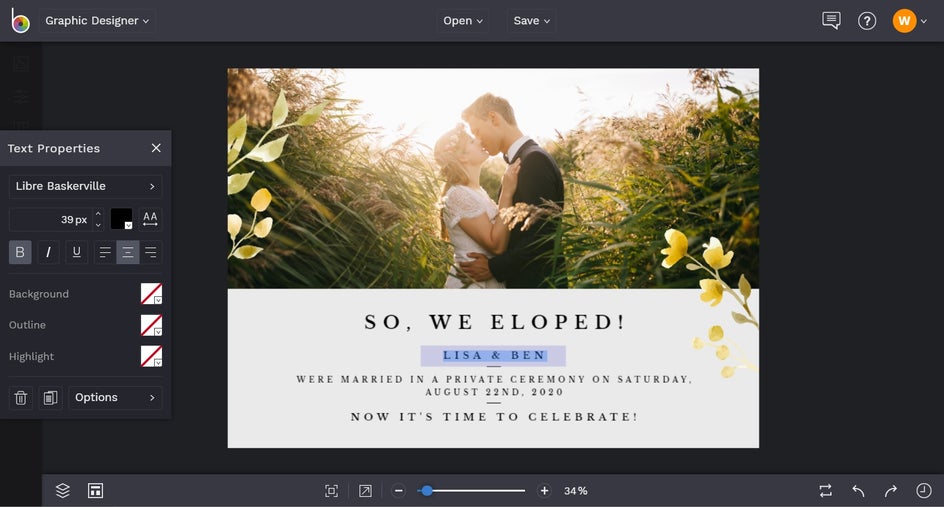 Change text in the elopement announcement