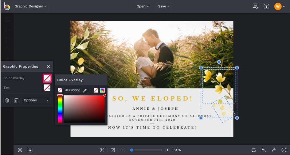 Add graphics to elopement announcement in BeFunky