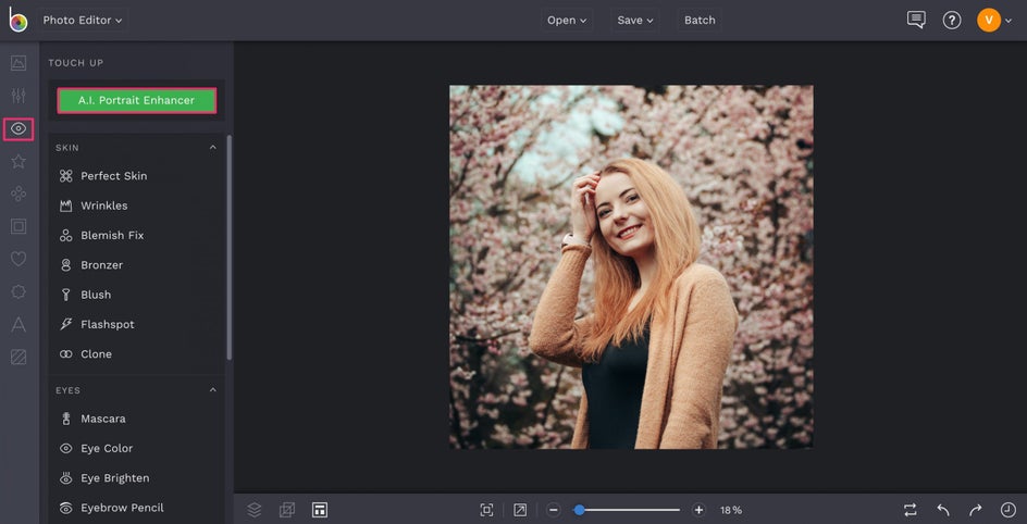 Single click photo editing with BeFunky A.I. Portrait Enhancer