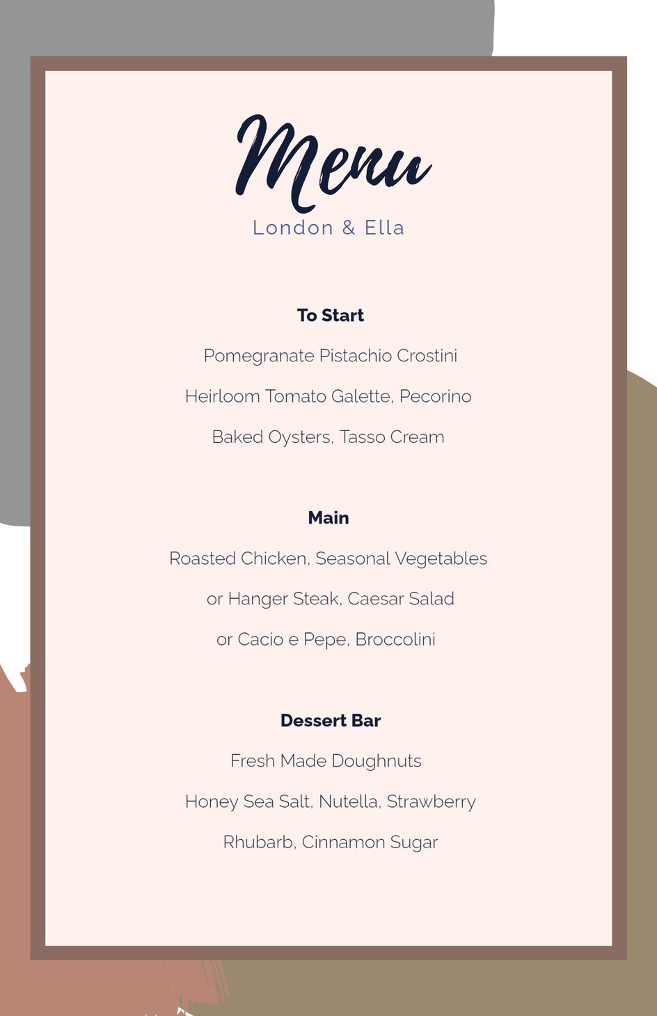 Wedding menu templates using 2021 trending colors