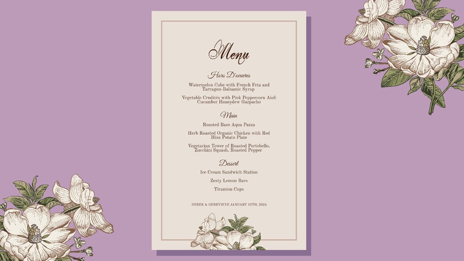 wedding menu vintage