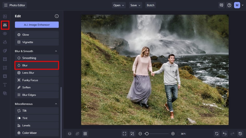 edit tab blur tool