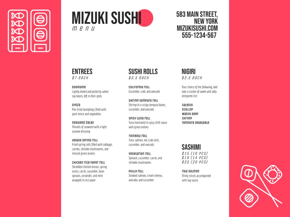 sushi menu