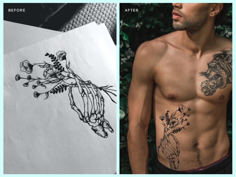 tattoo mockup hand drawn before and after